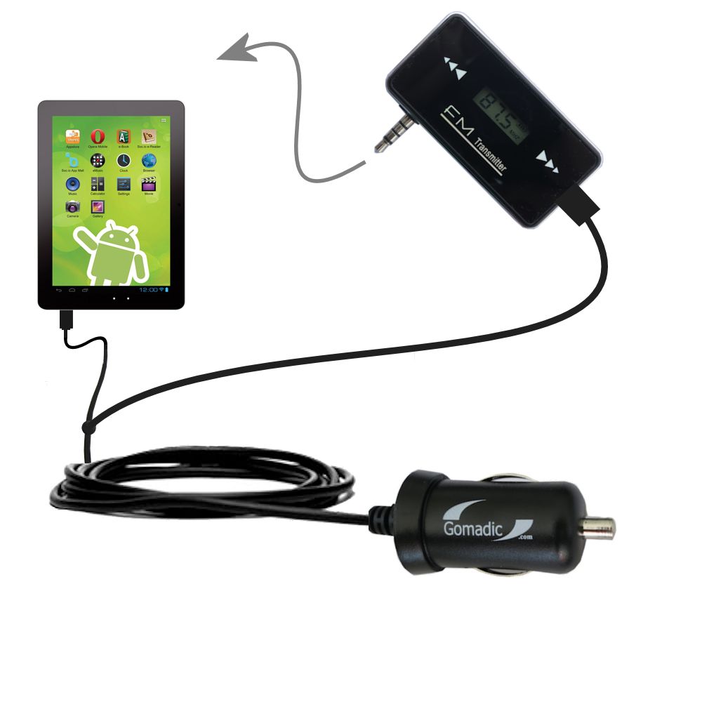 FM Transmitter Plus Car Charger compatible with the Zeki Android Tablet TBDB863B