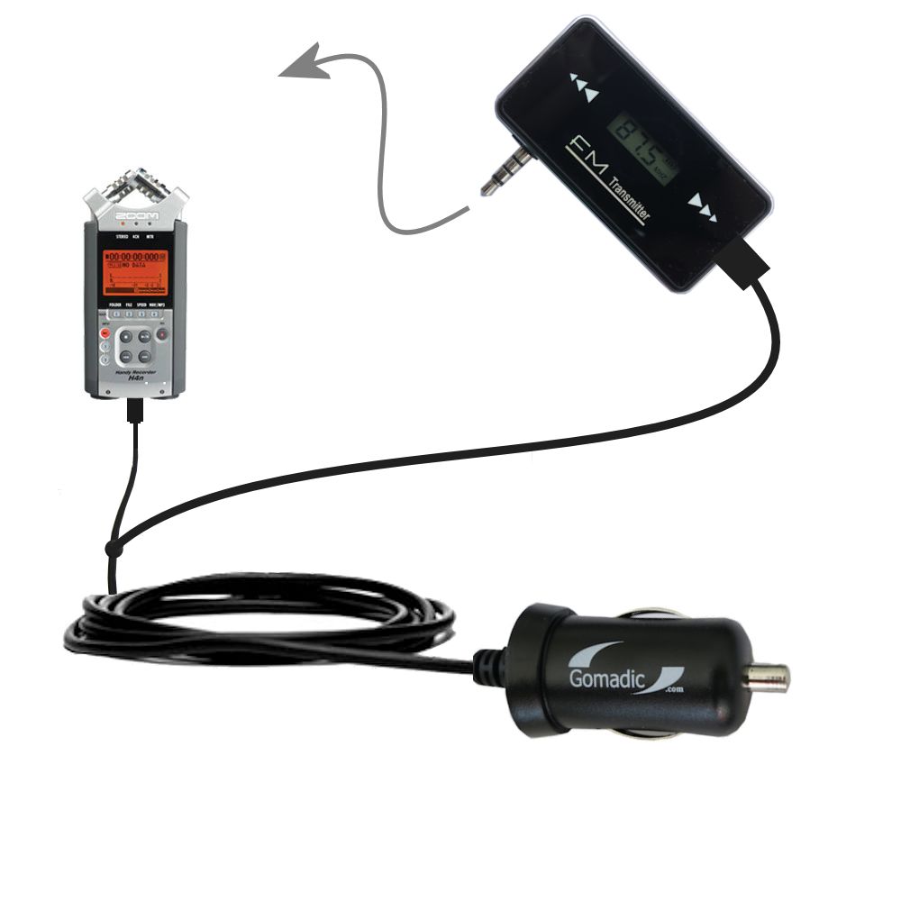 FM Transmitter Plus Car Charger compatible with the Zoom H4n