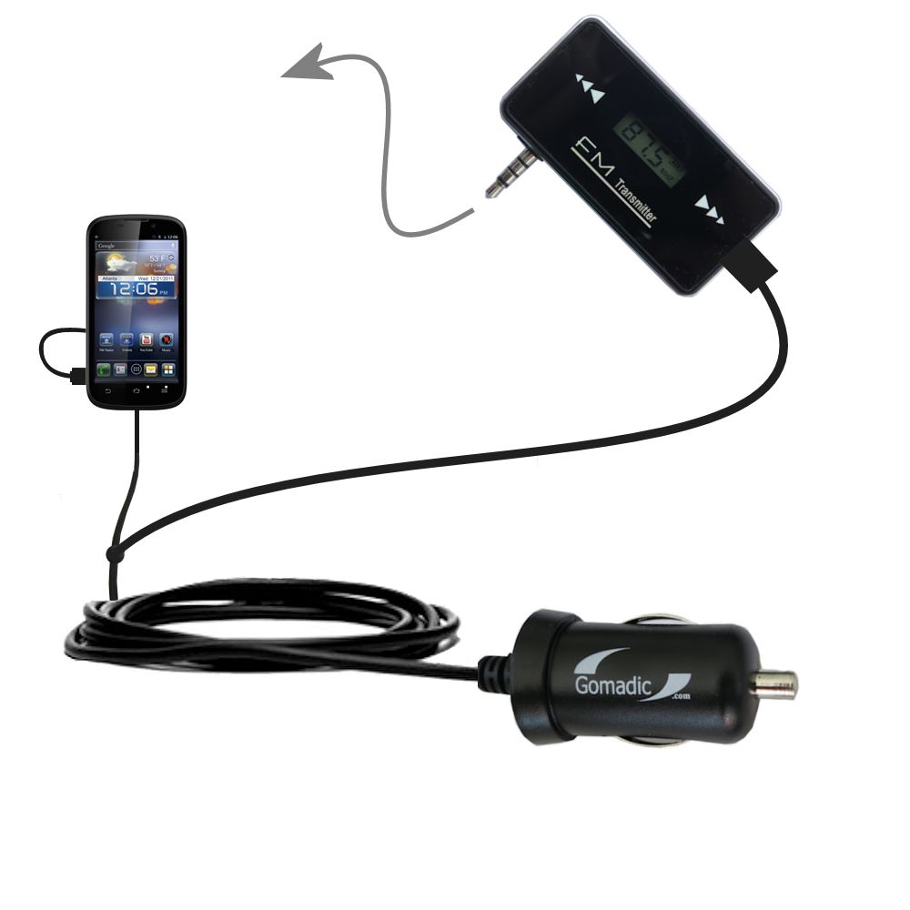 FM Transmitter Plus Car Charger compatible with the ZTE Awe