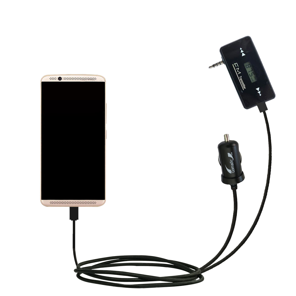 FM Transmitter Plus Car Charger compatible with the ZTE AXON 7