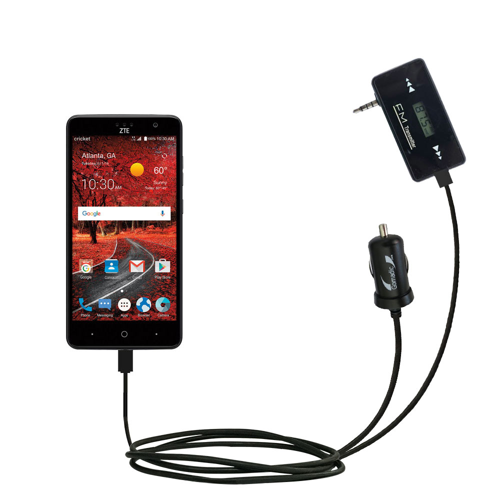 FM Transmitter Plus Car Charger compatible with the ZTE Grand X 4