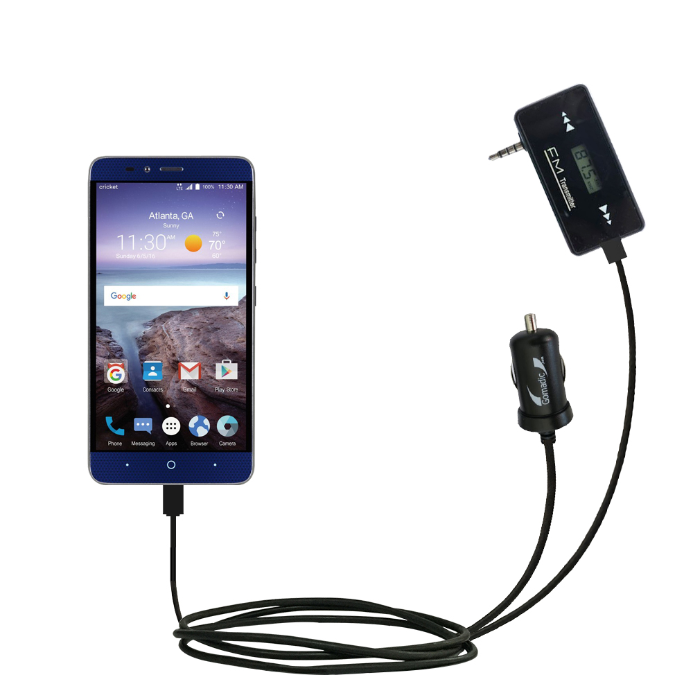 FM Transmitter Plus Car Charger compatible with the ZTE Grand X Max 2
