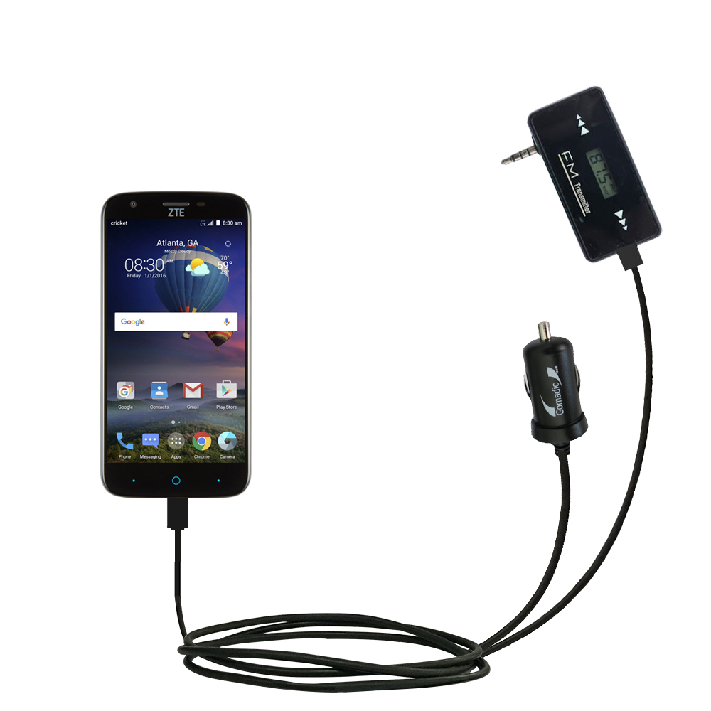 FM Transmitter Plus Car Charger compatible with the ZTE Grand X3