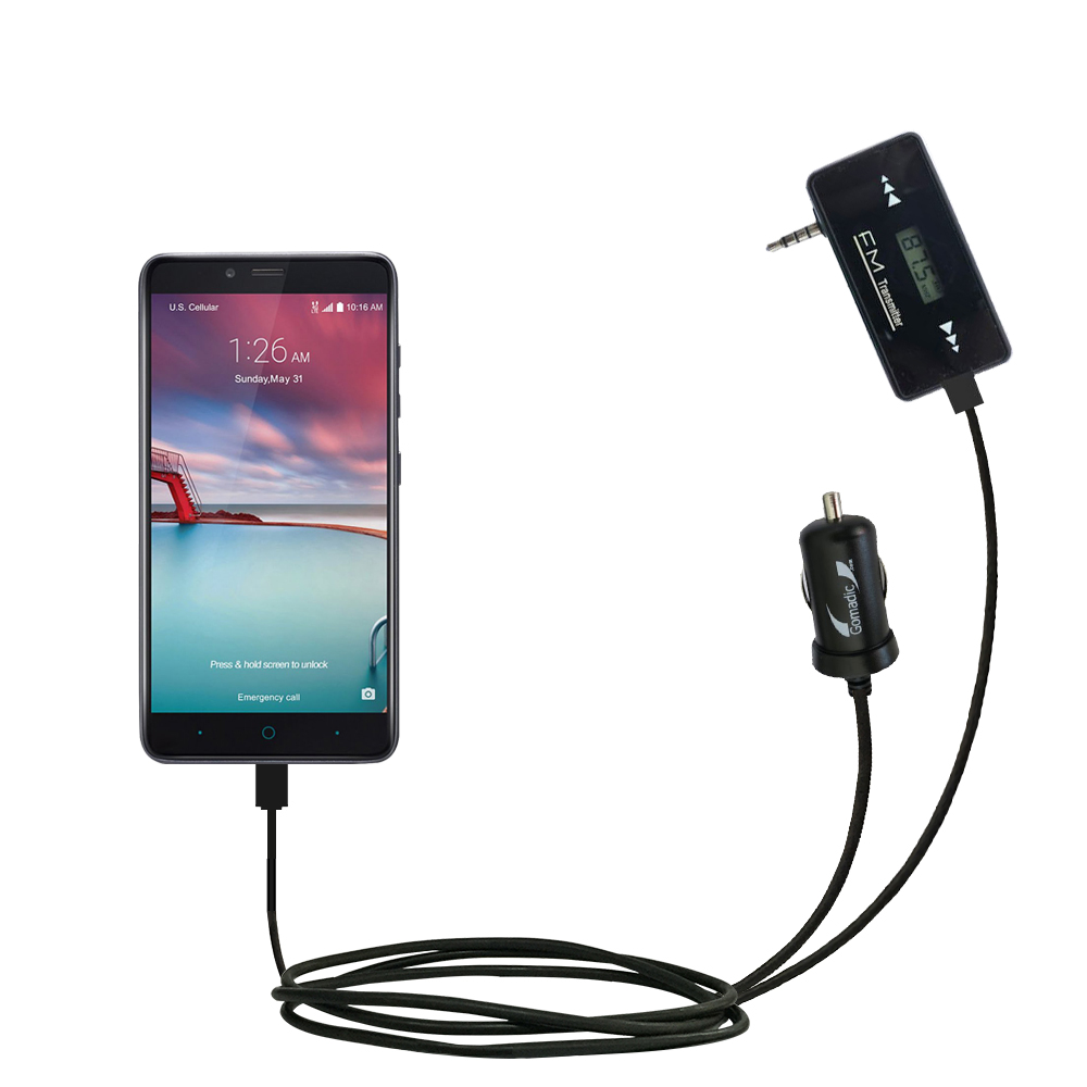 FM Transmitter Plus Car Charger compatible with the ZTE Imperial Max