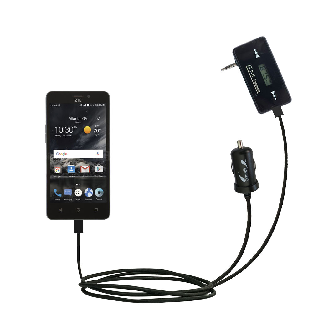 FM Transmitter Plus Car Charger compatible with the ZTE Sonata 3