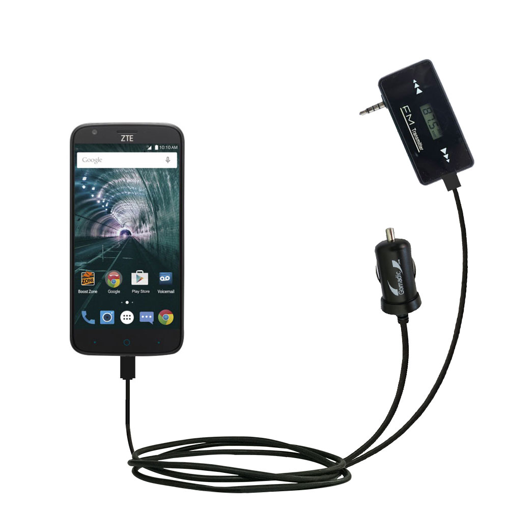 FM Transmitter Plus Car Charger compatible with the ZTE Warp 7