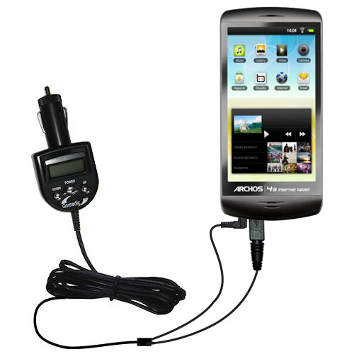 FM Transmitter & Car Charger compatible with the Archos 28 / 32 / 43 Internet Tablet