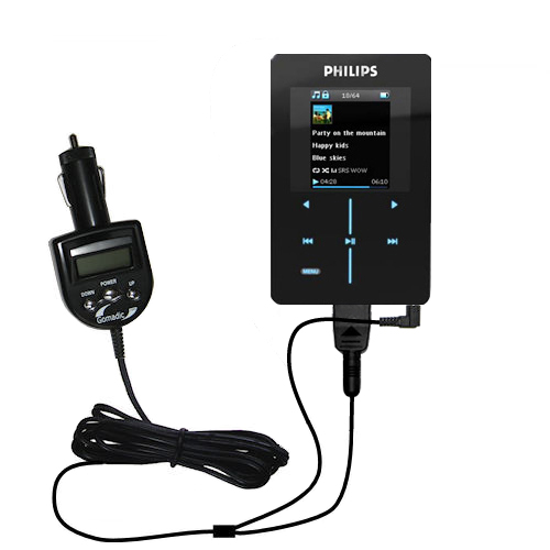 FM Transmitter & Car Charger compatible with the Philips GoGear SA9200/17 Super Slim