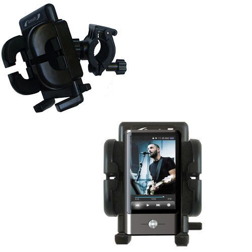Gomadic Bike Handlebar Holder Mount System suitable for the Coby MP837 Touchscreen Video MP3 Player - Unique Holder; Lifetime Warranty