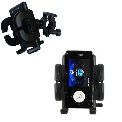 Gomadic Bike Handlebar Holder Mount System suitable for the iRiver X20 2GB 4GB 8GB - Unique Holder; Lifetime Warranty