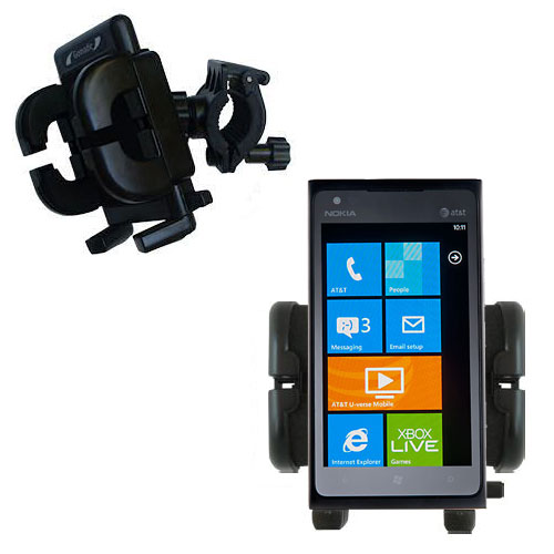 Gomadic Bike Handlebar Holder Mount System suitable for the Nokia Lumia 900 - Unique Holder; Lifetime Warranty