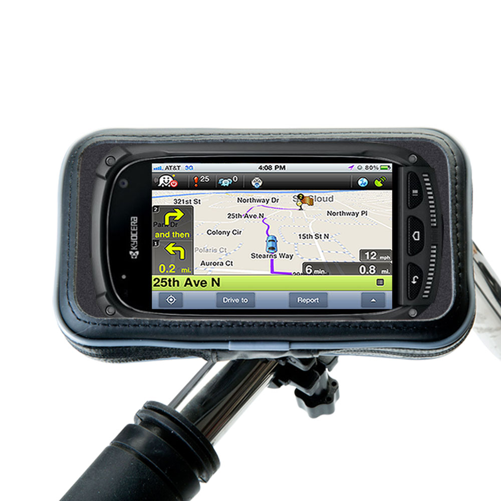 Weatherproof Handlebar Holder compatible with the Kyocera Torque