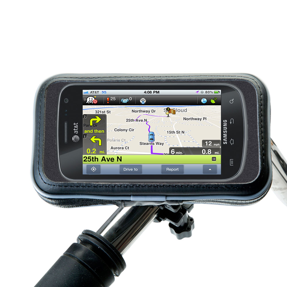 Weatherproof Handlebar Holder compatible with the Samsung Exhilarate