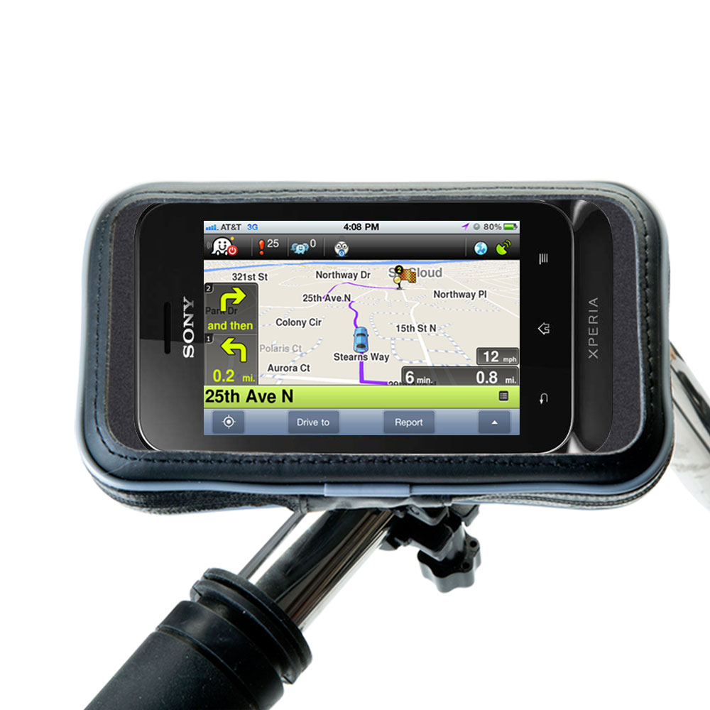 Weatherproof Handlebar Holder compatible with the Sony Xperia Tipo