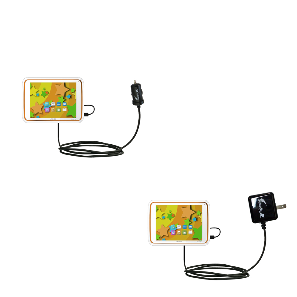 Gomadic Car and Wall Charger Essential Kit suitable for the Archos 80 Childpad - Includes both AC Wall and DC Car Charging Options with TipExchange