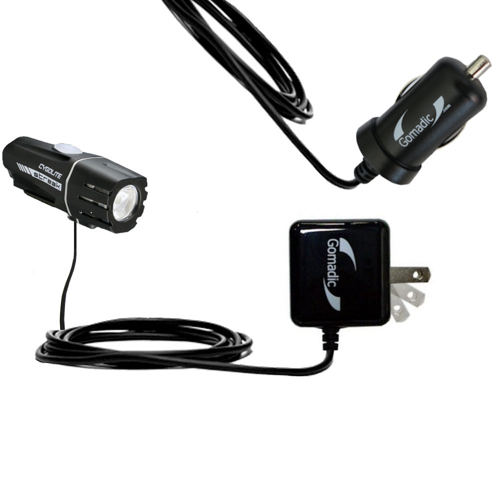 Gomadic Car and Wall Charger Essential Kit suitable for the Cygolite Streak - Includes both AC Wall and DC Car Charging Options with TipExchange