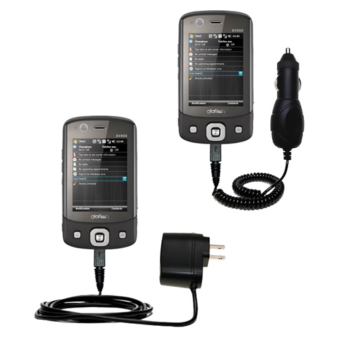 Gomadic Car and Wall Charger Essential Kit suitable for the ETEN DX900 - Includes both AC Wall and DC Car Charging Options with TipExchange
