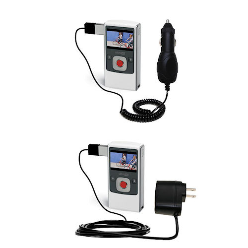 Gomadic Car and Wall Charger Essential Kit suitable for the Pure Digital Flip Video Ultra 2nd Gen - Includes both AC Wall and DC Car Charging Options with TipExchange