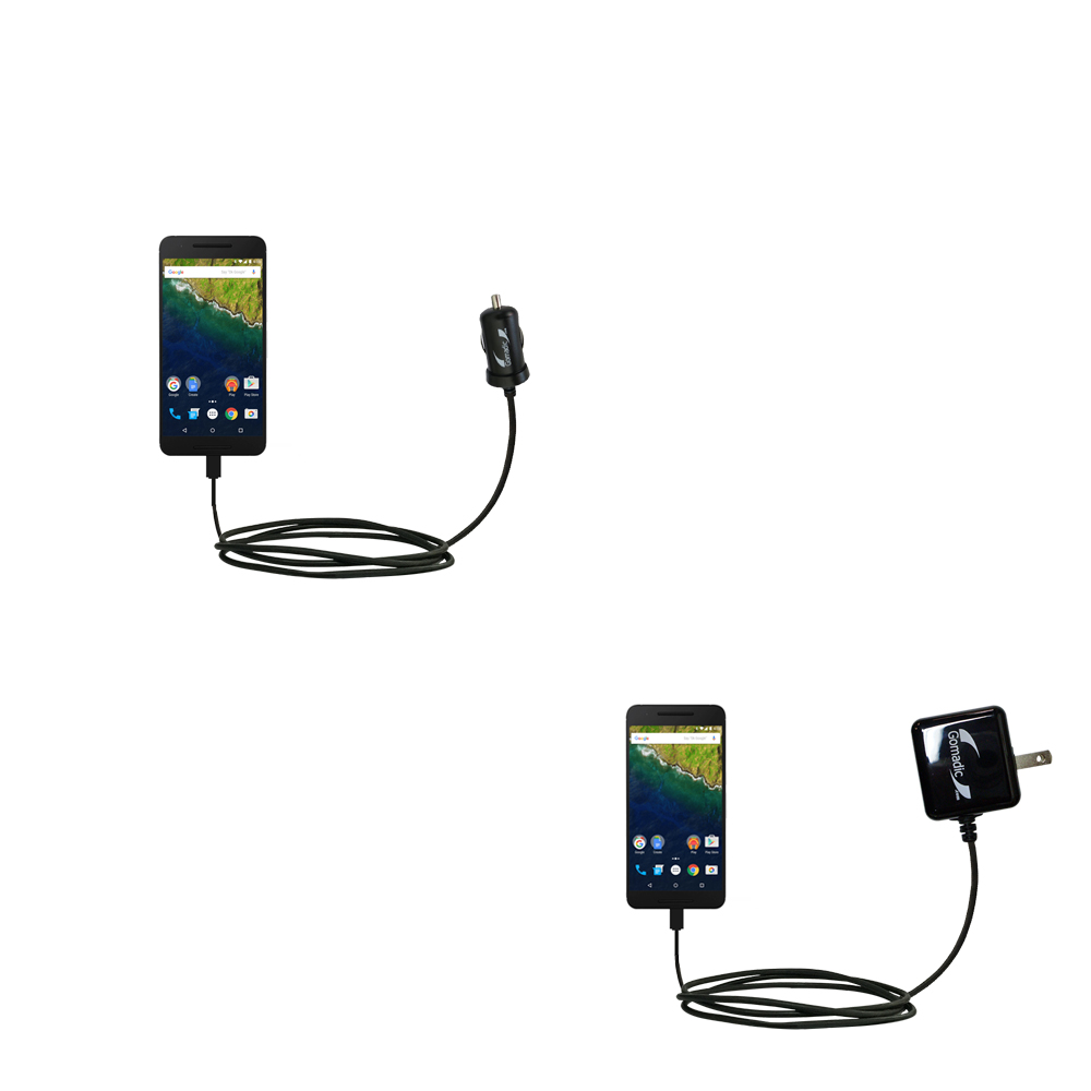 Gomadic Car and Wall Charger Essential Kit suitable for the Google Nexus 6P - Includes both AC Wall and DC Car Charging Options with TipExchange