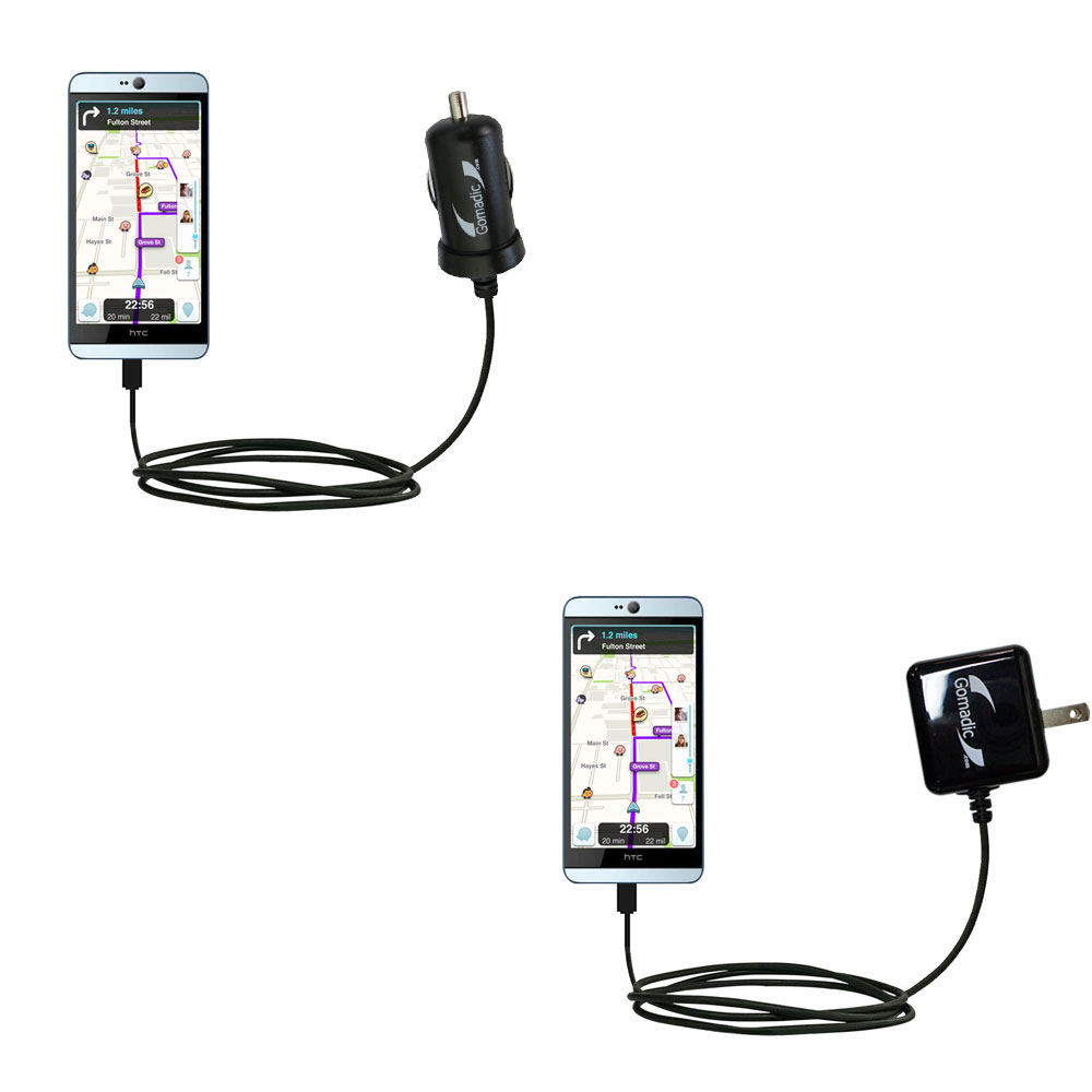 Gomadic Car and Wall Charger Essential Kit suitable for the HTC Desire 826 - Includes both AC Wall and DC Car Charging Options with TipExchange