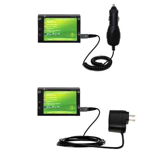Gomadic Car and Wall Charger Essential Kit suitable for the HTC X7501 X7500 - Includes both AC Wall and DC Car Charging Options with TipExchange