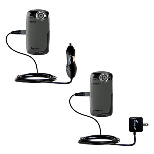 Gomadic Car and Wall Charger Essential Kit suitable for the Kodak Playsport Zx3 - Includes both AC Wall and DC Car Charging Options with TipExchange