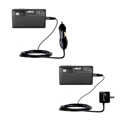 Gomadic Car and Wall Charger Essential Kit suitable for the Kodak SLICE touchscreen - Includes both AC Wall and DC Car Charging Options with TipExchange
