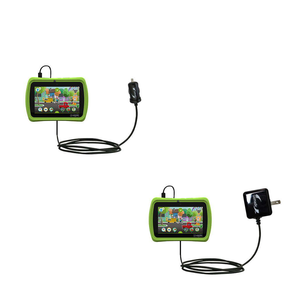 Gomadic Car and Wall Charger Essential Kit suitable for the LeapFrog EPIC - Includes both AC Wall and DC Car Charging Options with TipExchange