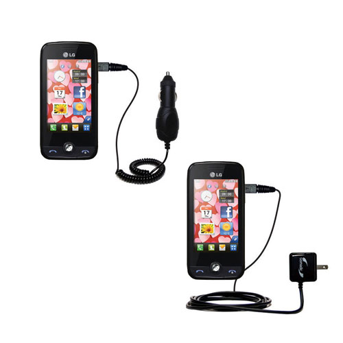Gomadic Car and Wall Charger Essential Kit suitable for the LG Cookie Fresh (GS290) - Includes both AC Wall and DC Car Charging Options with TipExchange