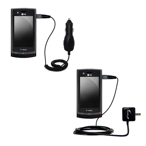 Gomadic Car and Wall Charger Essential Kit suitable for the LG GT500 - Includes both AC Wall and DC Car Charging Options with TipExchange