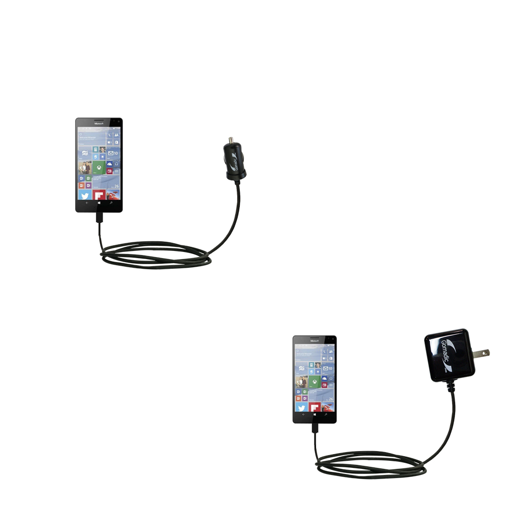 Gomadic Car and Wall Charger Essential Kit suitable for the Microsoft Lumia 950 XL - Includes both AC Wall and DC Car Charging Options with TipExchange