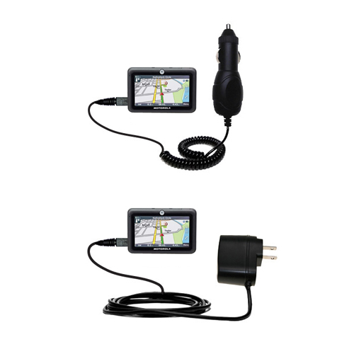 Gomadic Car and Wall Charger Essential Kit suitable for the Motorola MOTONAV TN20 - Includes both AC Wall and DC Car Charging Options with TipExchange