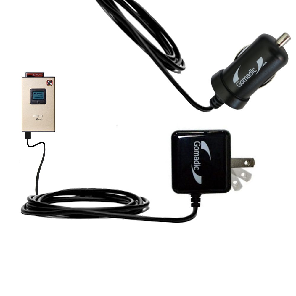 Gomadic Car and Wall Charger Essential Kit suitable for the Nexto Di Extreme ND-2700 - Includes both AC Wall and DC Car Charging Options with TipExchange