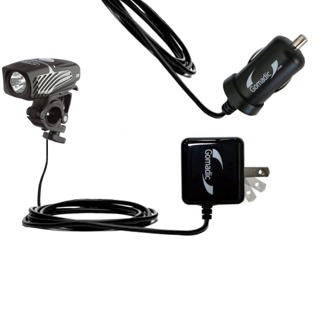 Gomadic Car and Wall Charger Essential Kit suitable for the Nite Rider Micro 220 - Includes both AC Wall and DC Car Charging Options with TipExchange