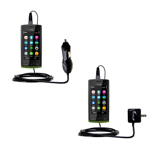 Gomadic Car and Wall Charger Essential Kit suitable for the Nokia 500 - Includes both AC Wall and DC Car Charging Options with TipExchange