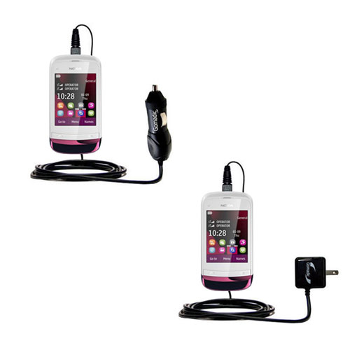 Gomadic Car and Wall Charger Essential Kit suitable for the Nokia C2-O6 - Includes both AC Wall and DC Car Charging Options with TipExchange
