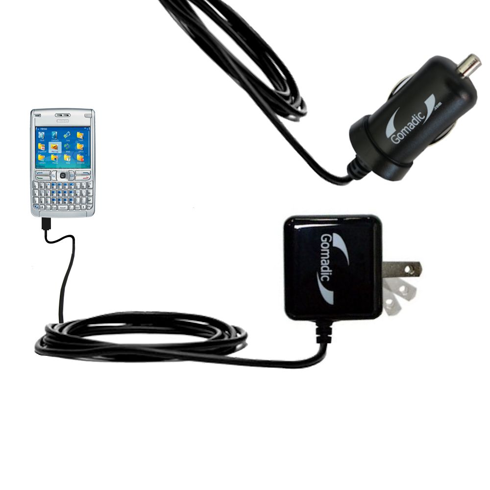 Gomadic Car and Wall Charger Essential Kit suitable for the Nokia E61 E61i E62 E63 E66 - Includes both AC Wall and DC Car Charging Options with TipExchange