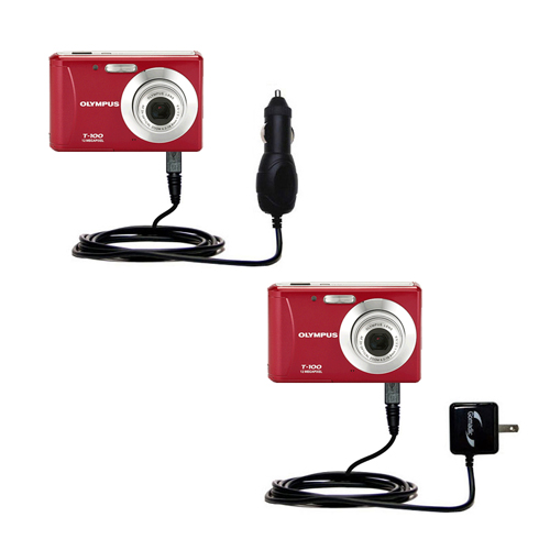 Car & Home Charger Kit compatible with the Olympus T-100 Digital Camera