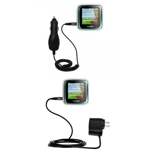 Car & Home Charger Kit compatible with the Philips GoGear SA2925/37 Spark