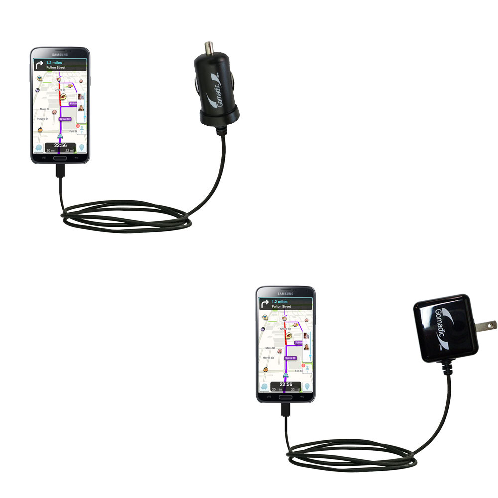 Gomadic Car and Wall Charger Essential Kit suitable for the Samsung Galaxy S5 Plus - Includes both AC Wall and DC Car Charging Options with TipExchange