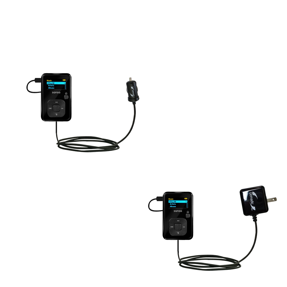 Car & Home Charger Kit compatible with the Sandisk Sansa Clip Plus