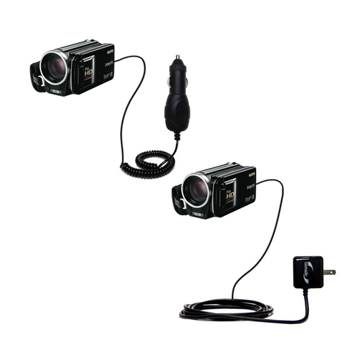 Gomadic Car and Wall Charger Essential Kit suitable for the Sanyo Camcorder VPC-FH1 - Includes both AC Wall and DC Car Charging Options with TipExchange