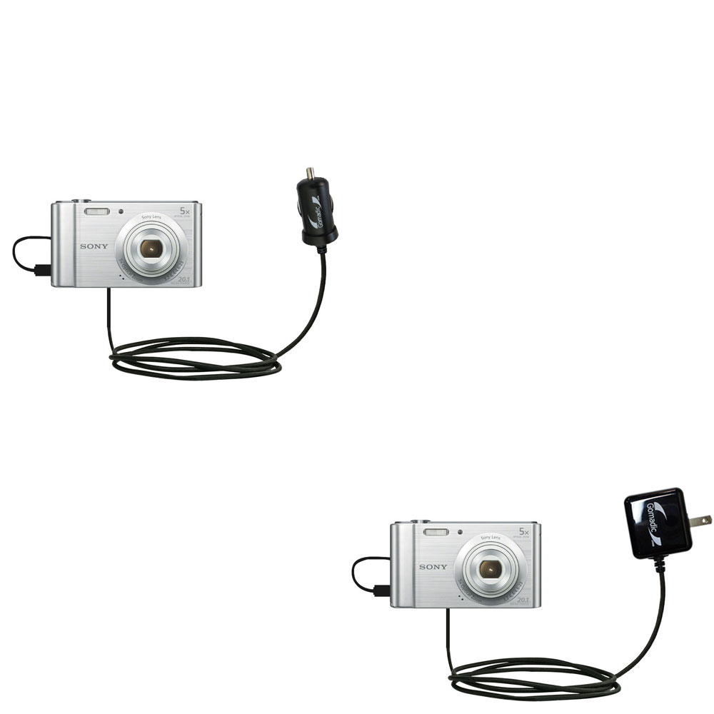 Gomadic Car and Wall Charger Essential Kit suitable for the Sony DSC-W800 /  DSC-W810 - Includes