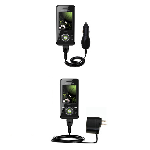 Gomadic Car and Wall Charger Essential Kit suitable for the Sony Ericsson S500i - Includes both AC Wall and DC Car Charging Options with TipExchange