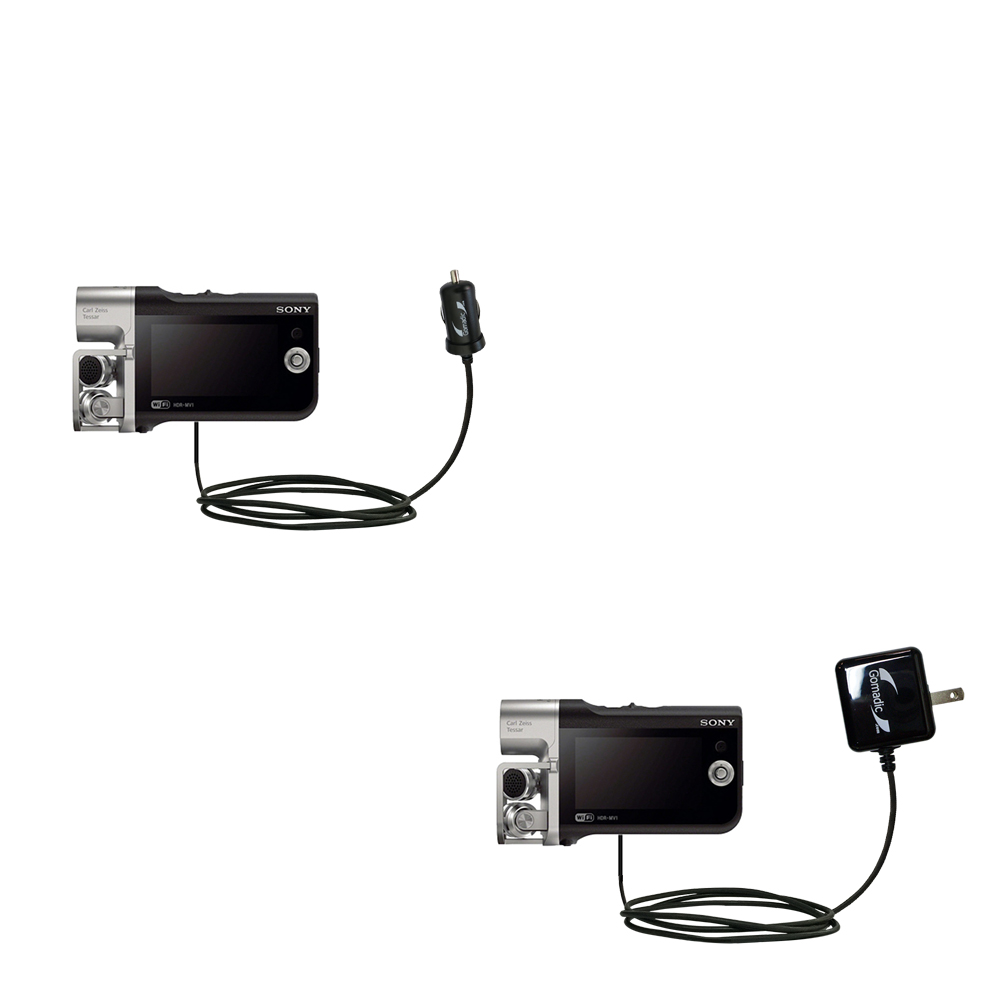 Intelligent Dual Purpose DC Vehicle and AC Home Wall Charger suitable for  the Sony Music Video Recorder HDR-MV1 - Two critical functions; one unique  charger - Uses Gomadic Brand TipExchange Technology