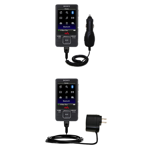Gomadic Car and Wall Charger Essential Kit suitable for the Sony Walkman NWZ-A828 - Includes both AC Wall and DC Car Charging Options with TipExchange