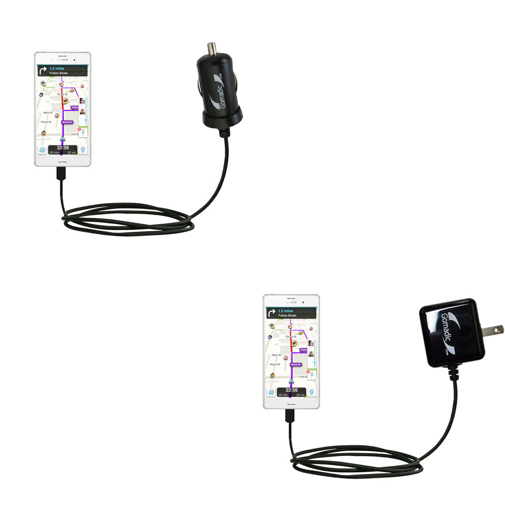 Gomadic Car and Wall Charger Essential Kit suitable for the Sony Xperia Z3 Compact - Includes both AC Wall and DC Car Charging Options with TipExchange