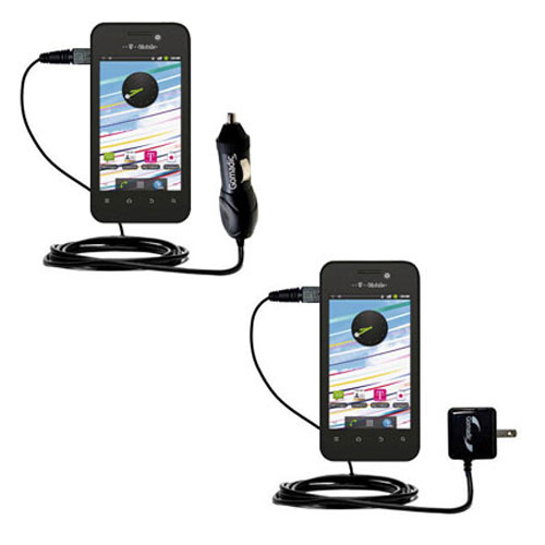 Gomadic Car and Wall Charger Essential Kit suitable for the T-Mobile Vivacity - Includes both AC Wall and DC Car Charging Options with TipExchange