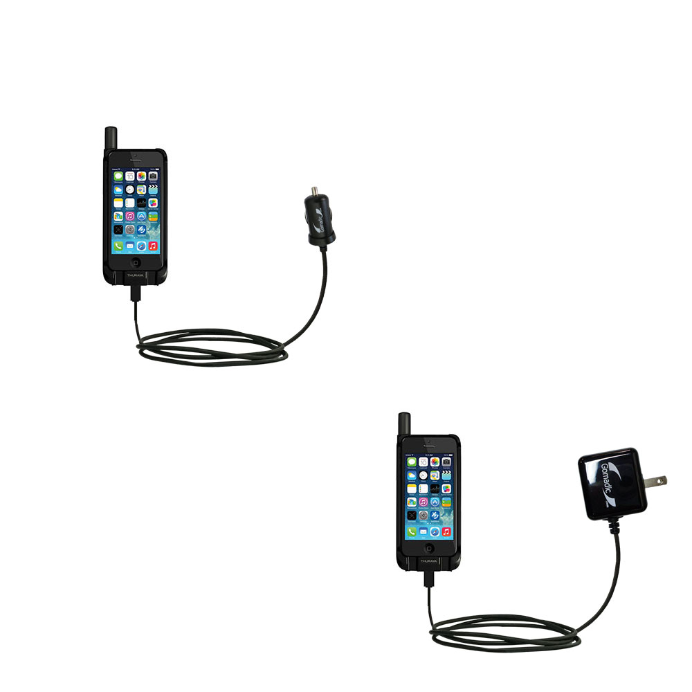 Gomadic Car and Wall Charger Essential Kit suitable for the Thuraya SatSleeve - Includes both AC Wall and DC Car Charging Options with TipExchange