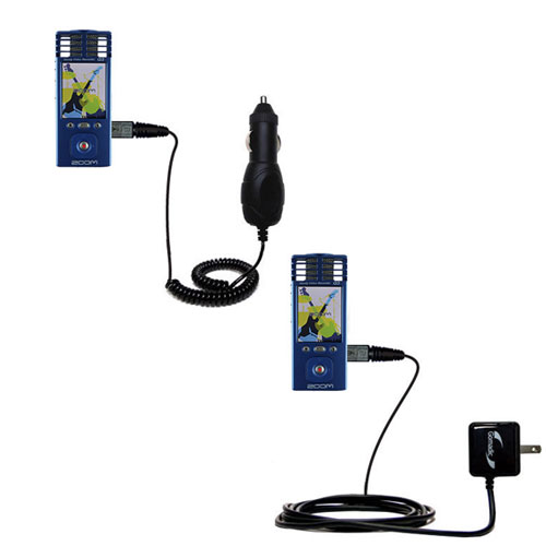 Gomadic Car and Wall Charger Essential Kit suitable for the Zoom Handy Video Recorder Q3 - Includes both AC Wall and DC Car Charging Options with TipExchange